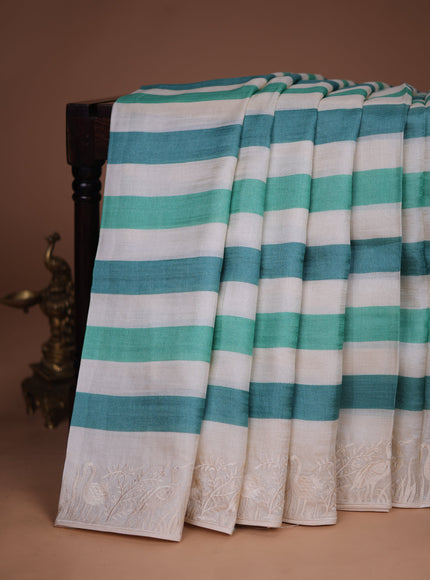 Off White -Green Tussar Silk Saree