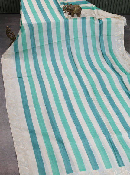 Off White -Green Tussar Silk Saree