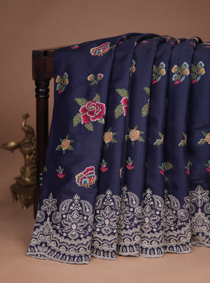 Dark Blue Tussar Silk Saree