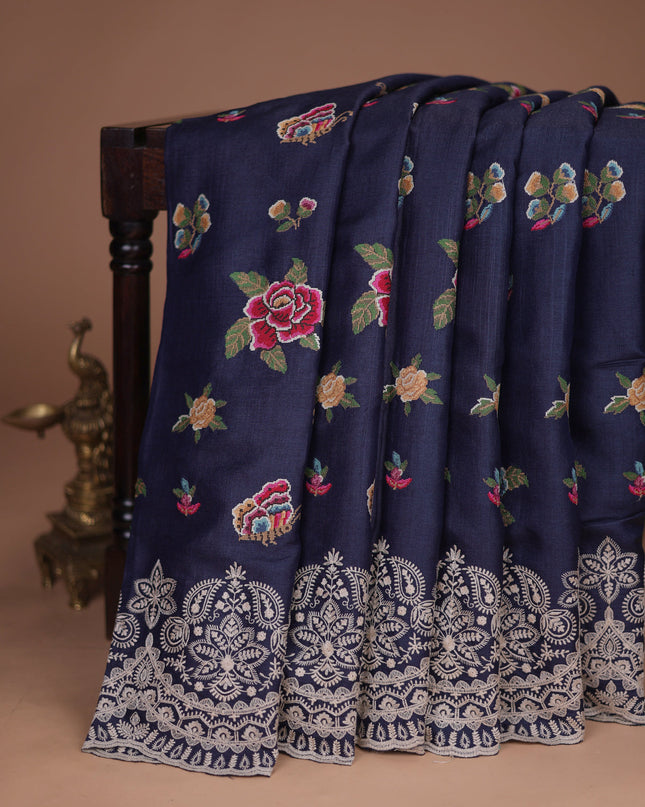 Dark Blue Tussar Silk Saree