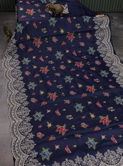 Dark Blue Tussar Silk Saree