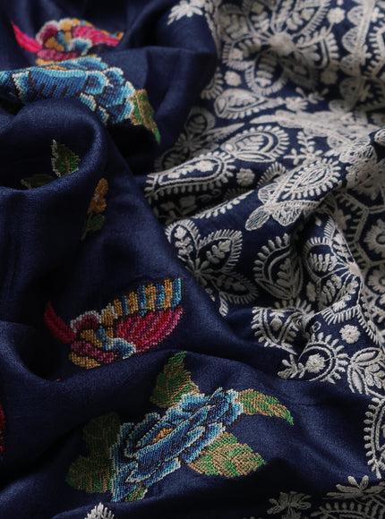Dark Blue Tussar Silk Saree