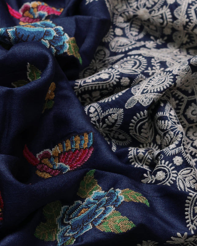 Dark Blue Tussar Silk Saree