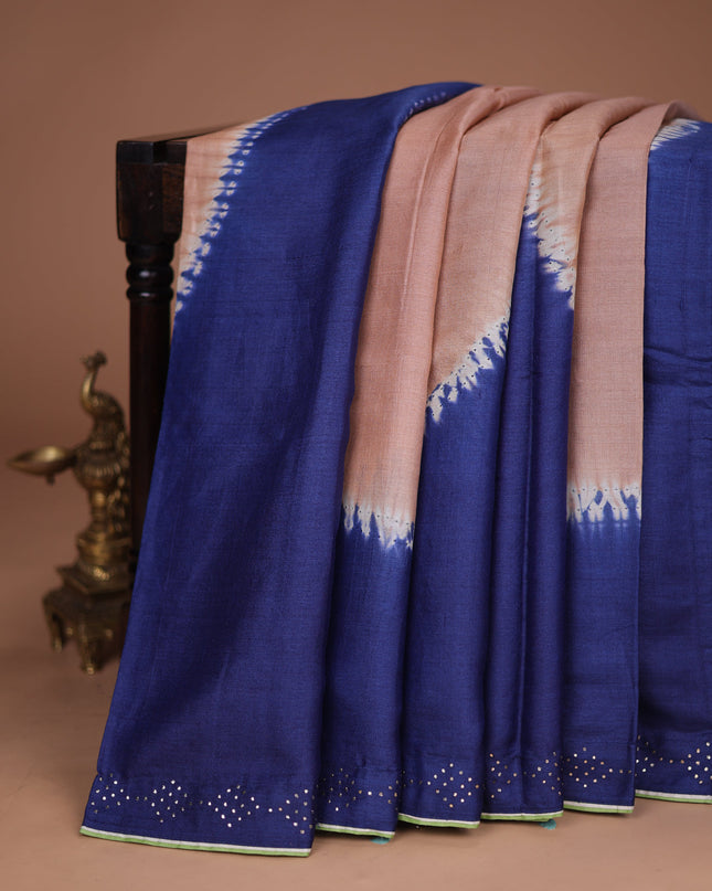 Dark Blue Tussar Silk Saree