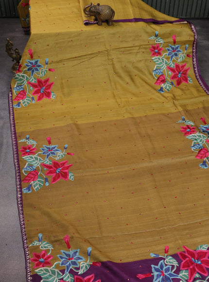 Mustard Yellow-Purple Tussar Silk Saree