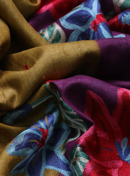Mustard Yellow-Purple Tussar Silk Saree