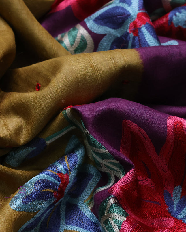 Mustard Yellow-Purple Tussar Silk Saree