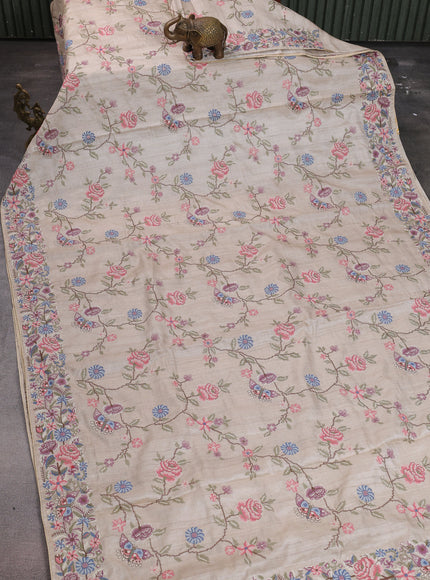 Beige Tussar Silk Saree