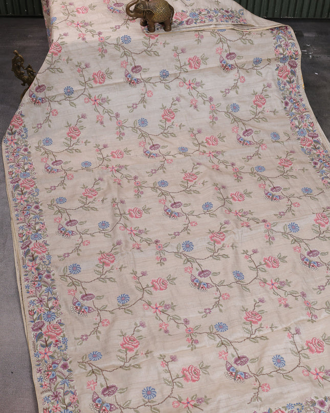 Beige Tussar Silk Saree