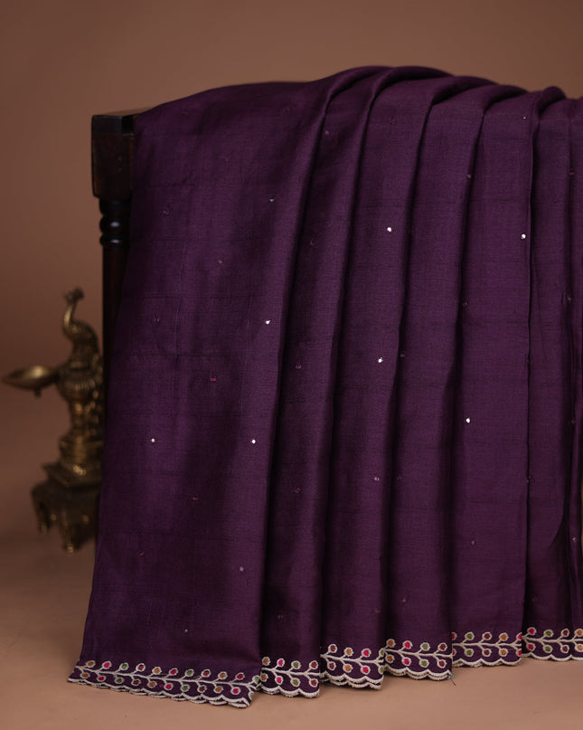 Wine Tussar Silk Saree