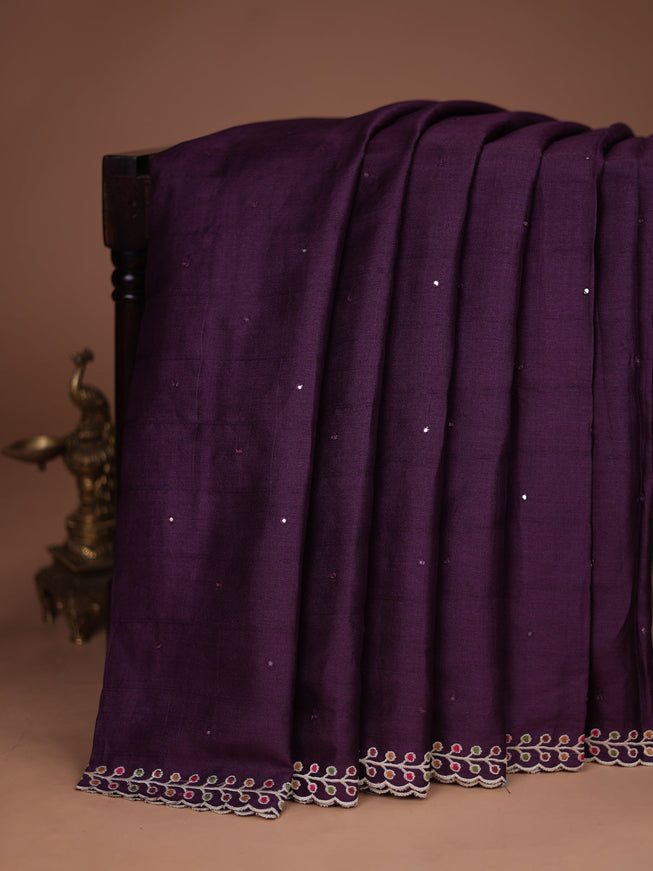 Wine Tussar Silk Saree