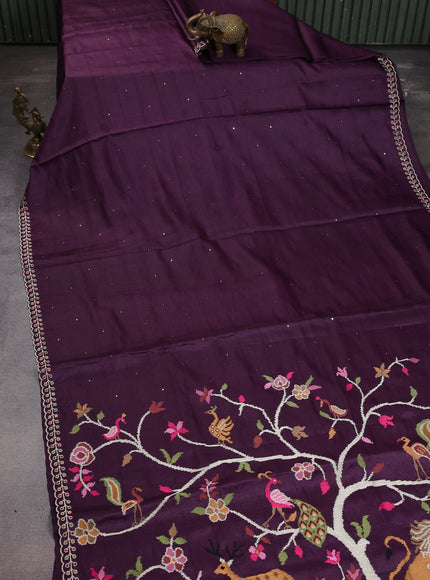 Wine Tussar Silk Saree