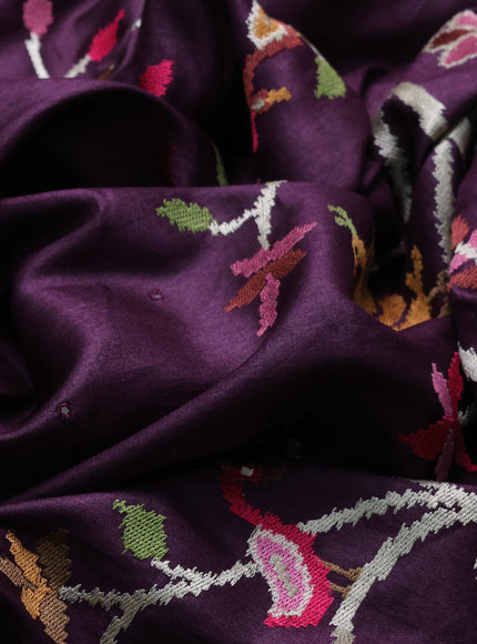 Wine Tussar Silk Saree