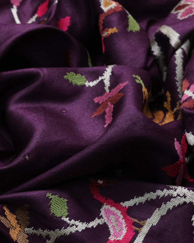 Wine Tussar Silk Saree