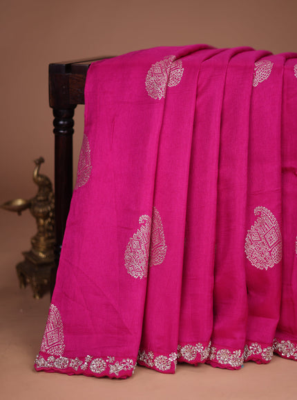 Pink Banarasi Silk Saree With Embroidered Readymade Blouse