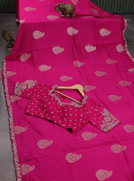 Pink Banarasi Silk Saree With Embroidered Readymade Blouse