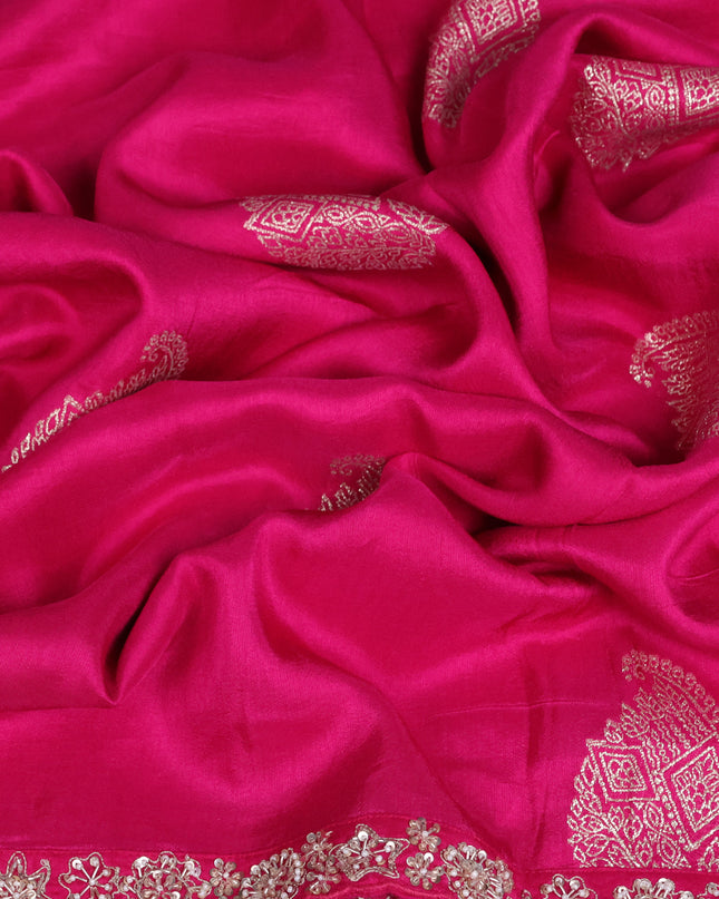 Pink Banarasi Silk Saree With Embroidered Readymade Blouse