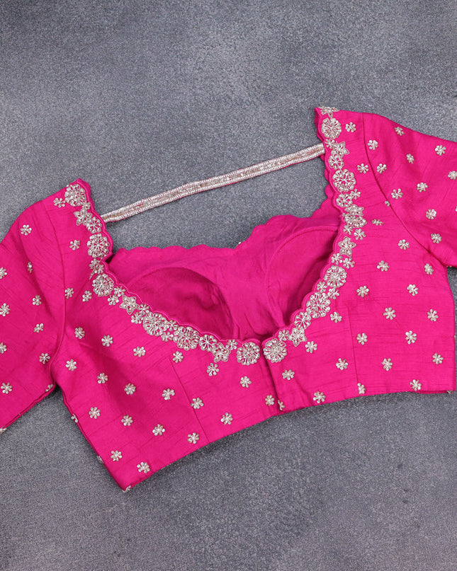 Pink Banarasi Silk Saree With Embroidered Readymade Blouse
