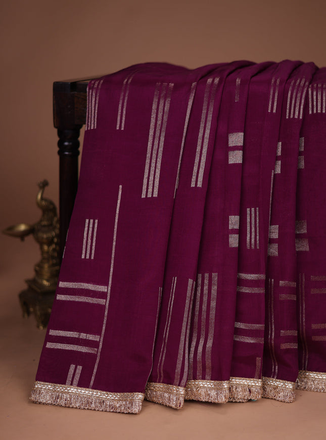 Purple Banarasi Silk Saree With Embroidered Readymade Blouse