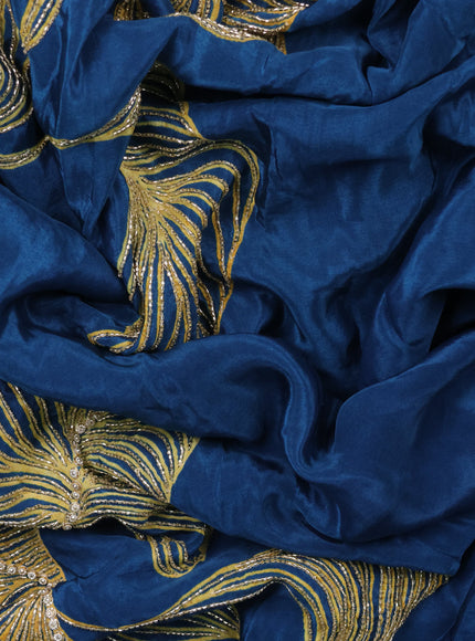 Peacock Blue Satin Silk Saree With Embroidered Readymade Blouse