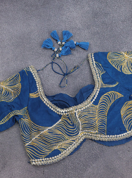 Peacock Blue Satin Silk Saree With Embroidered Readymade Blouse