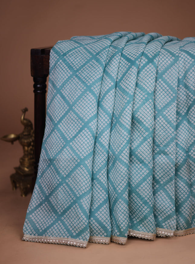 Light Blue Tussar Silk Saree With Embroidered Readymade Blouse