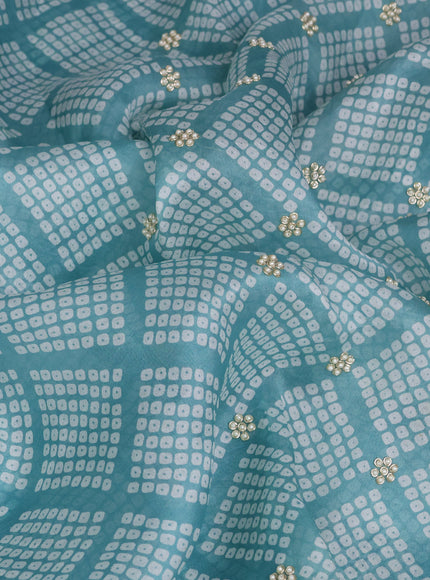 Light Blue Tussar Silk Saree With Embroidered Readymade Blouse
