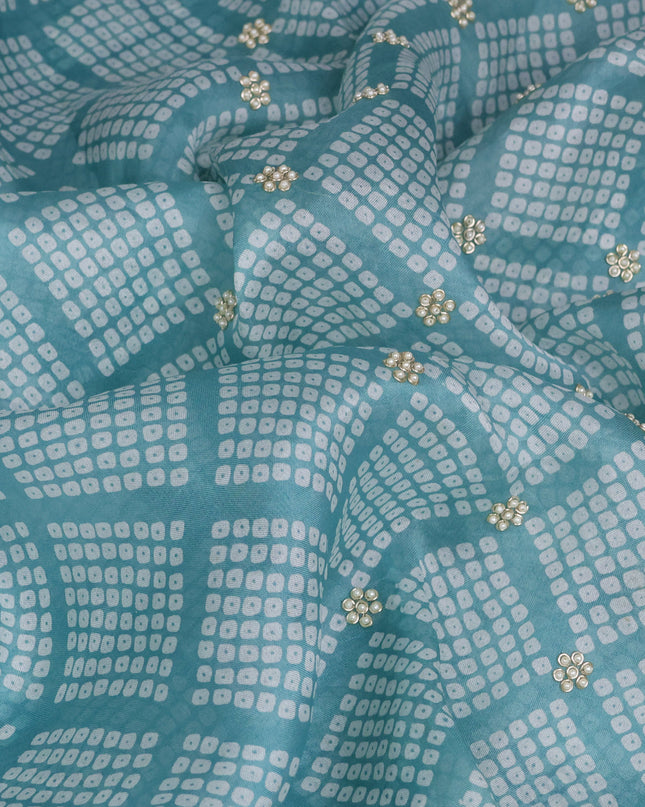 Light Blue Tussar Silk Saree With Embroidered Readymade Blouse