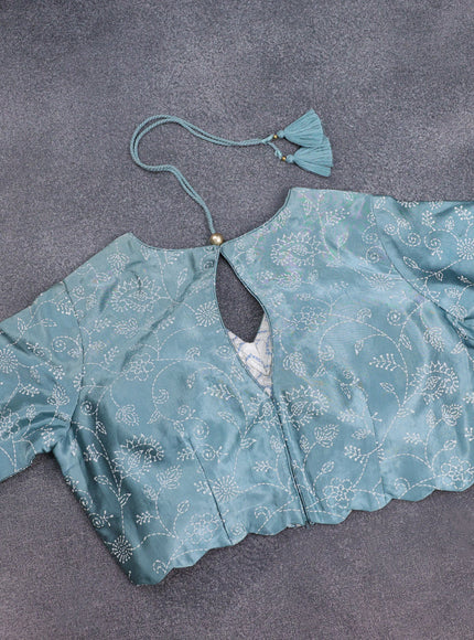 Light Blue Tussar Silk Saree With Embroidered Readymade Blouse