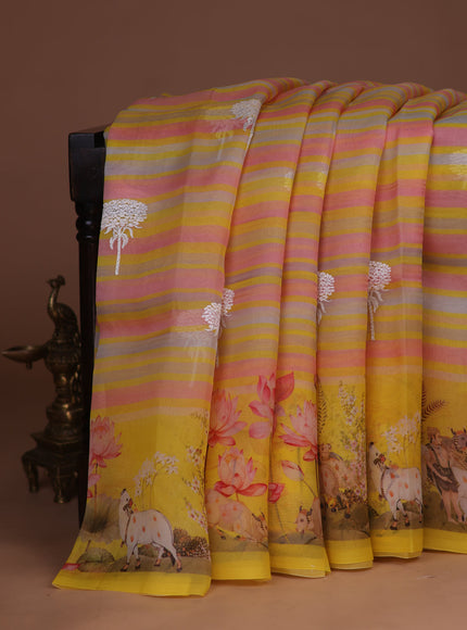 Yellow Organza Silk Saree