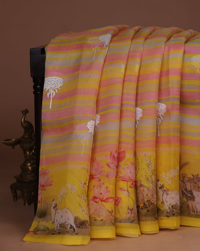 Yellow Organza Silk Saree