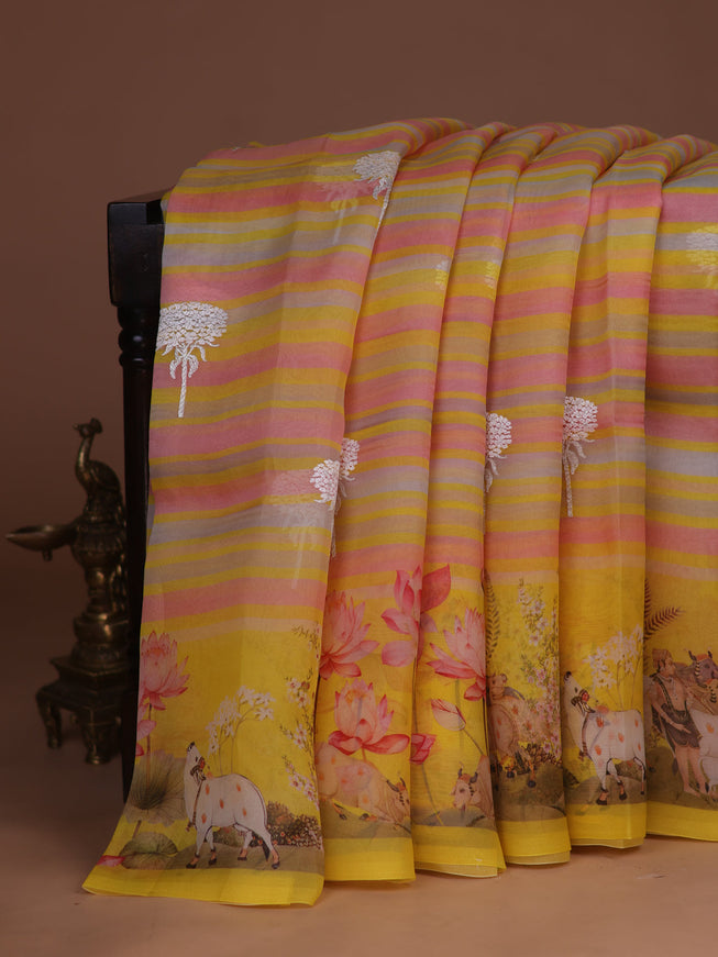 Yellow Organza Silk Saree