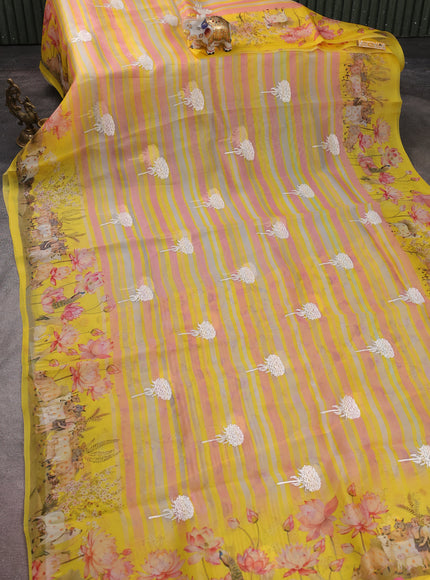 Yellow Organza Silk Saree