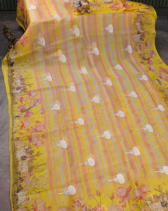 Yellow Organza Silk Saree