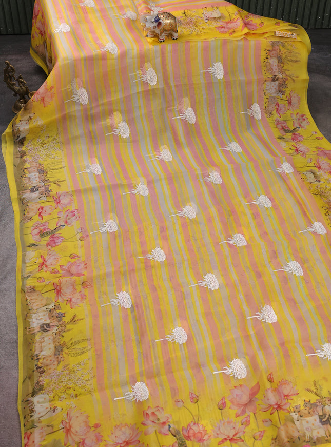 Yellow Organza Silk Saree