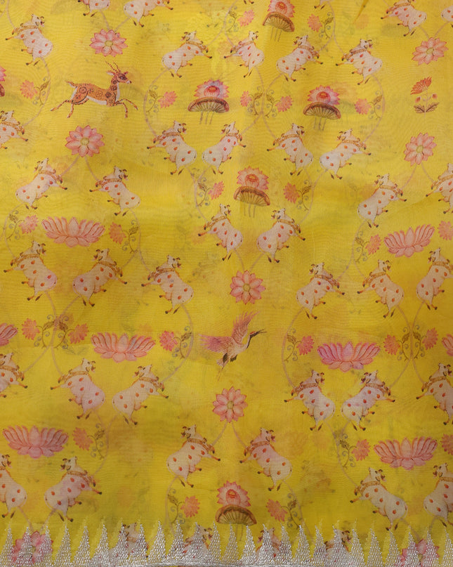 Yellow Organza Silk Saree