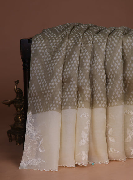 Elaichi Green - Cream Organza Silk Saree