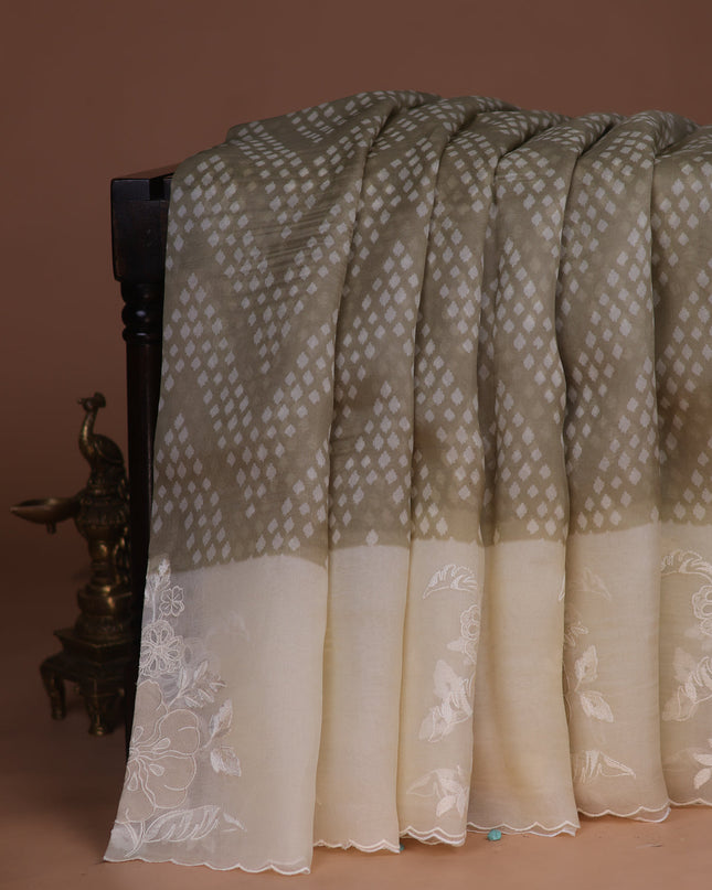Elaichi Green - Cream Organza Silk Saree