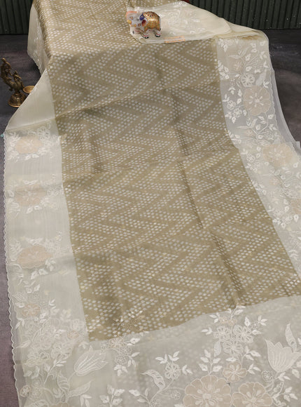 Elaichi Green - Cream Organza Silk Saree