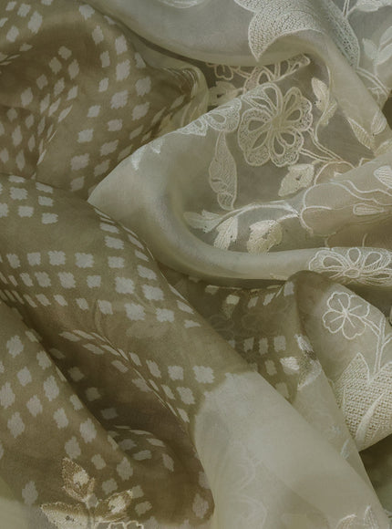 Elaichi Green - Cream Organza Silk Saree