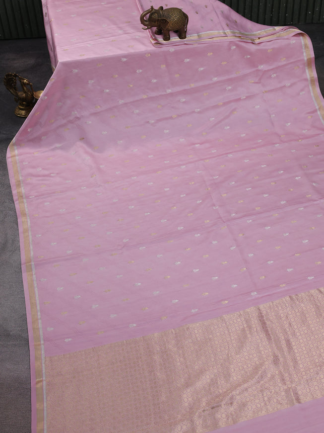 Baby Pink - Red Banarasi Mushru Silk Saree