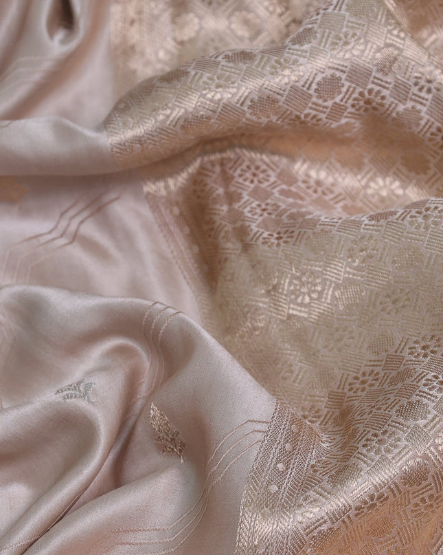 Beige - Mustard Yellow Banarasi Mushru Silk Saree