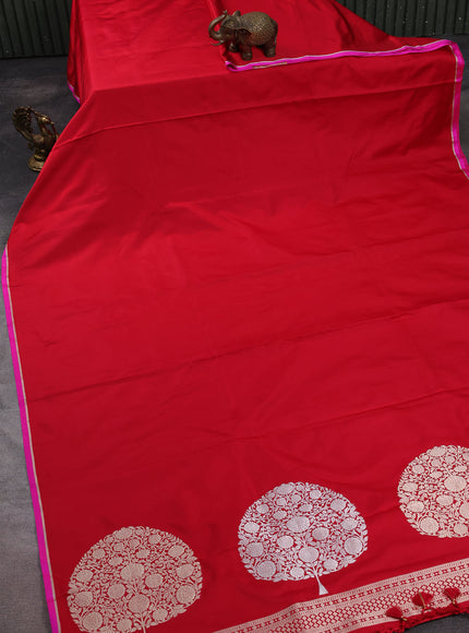 Red - Pink Banarasi Mushru Silk Saree