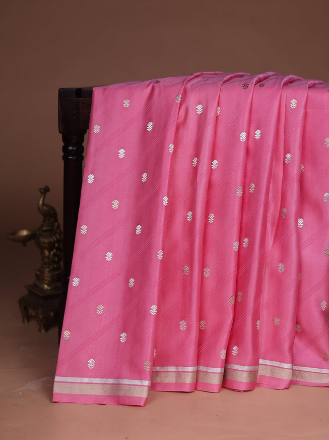 Peach Pink Banarasi Mushru Silk Saree