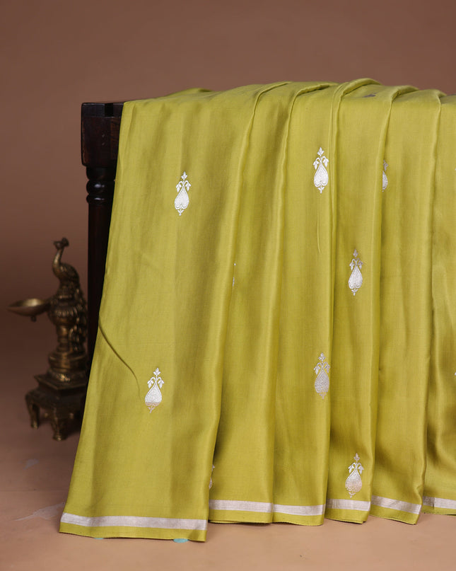Lime Green Banarasi Mushru Silk Saree