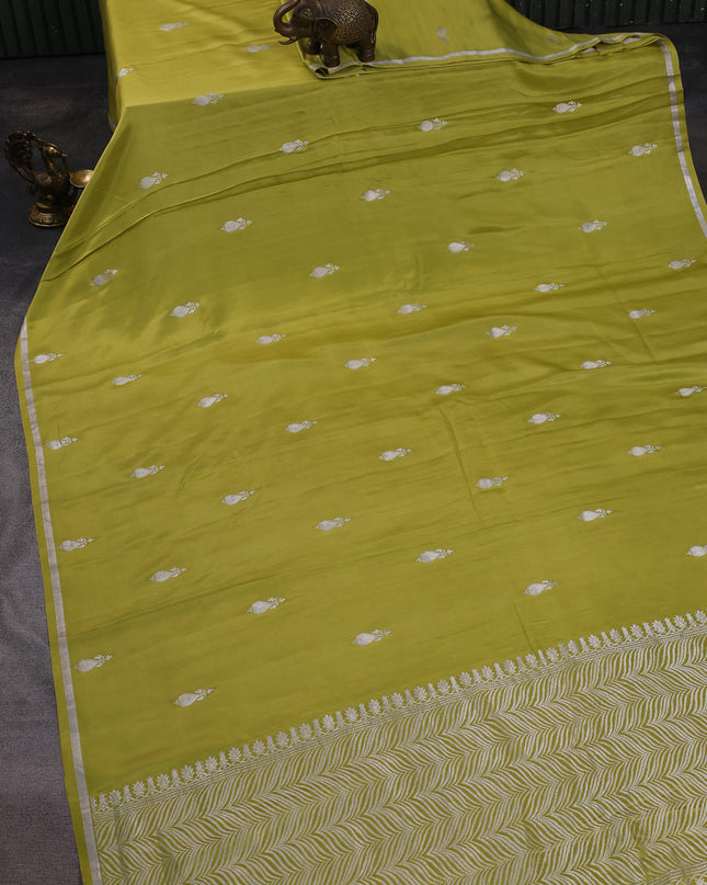 Lime Green Banarasi Mushru Silk Saree