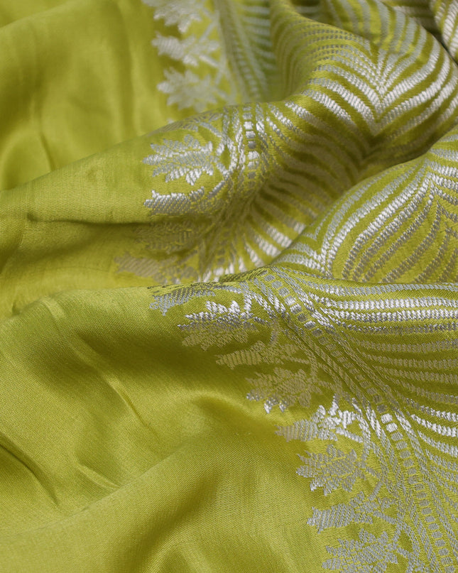 Lime Green Banarasi Mushru Silk Saree