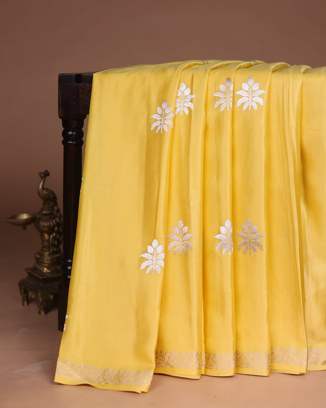 Yellow Banarasi Mushru Silk Saree