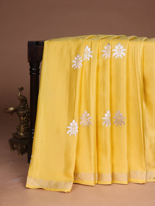 Yellow Banarasi Mushru Silk Saree