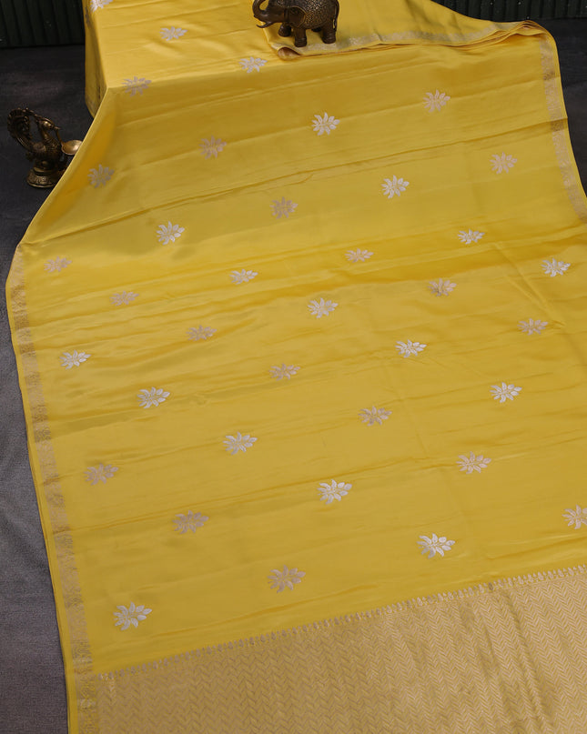 Yellow Banarasi Mushru Silk Saree
